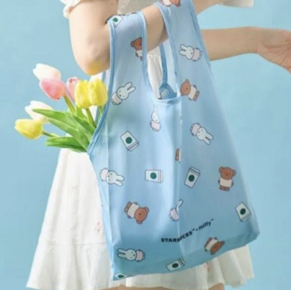 SOLD Starbucks Asia x Miffy foldable tote bag in baby blue color BNWT